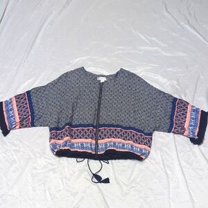 Christopher & Banks Boho Zip Front Lightweight Thin Cardigan Shrug With Fringe